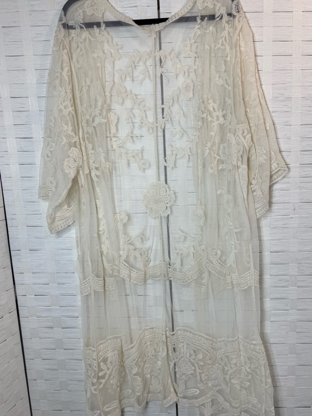 Adiva Ivory Floral Sheer Lace Open Front Kimono Long 1X Fairy Boho Whimsy Goth - Picture 6 of 10